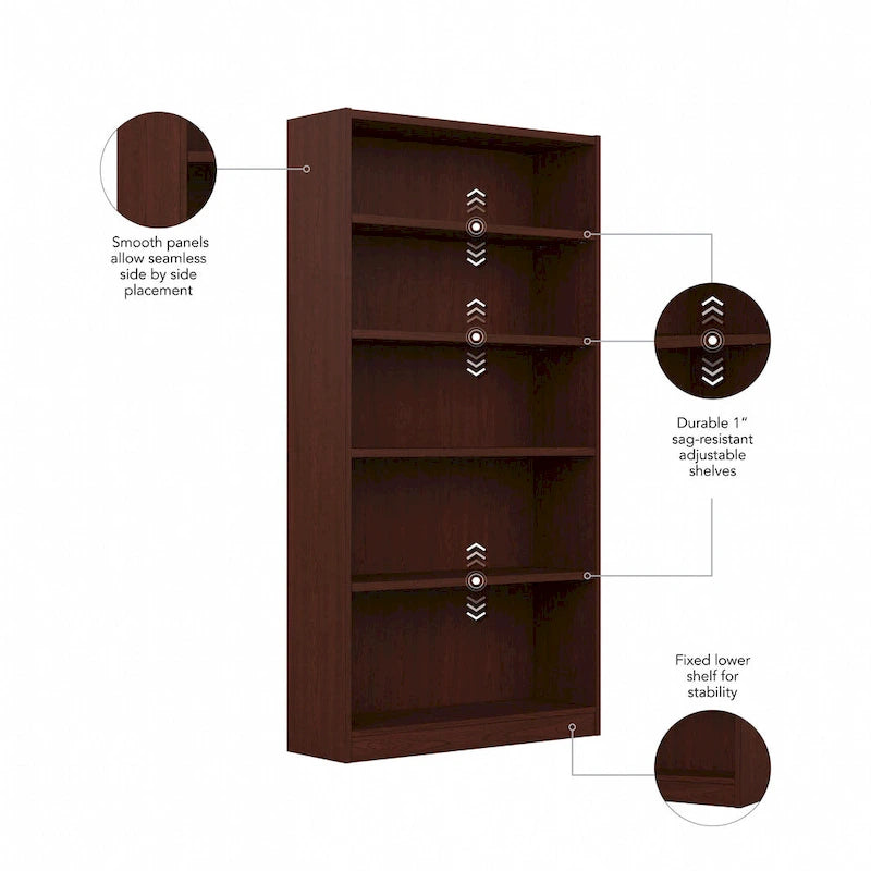 Tall 5 Shelf Bookcase with Adjustable Shelves