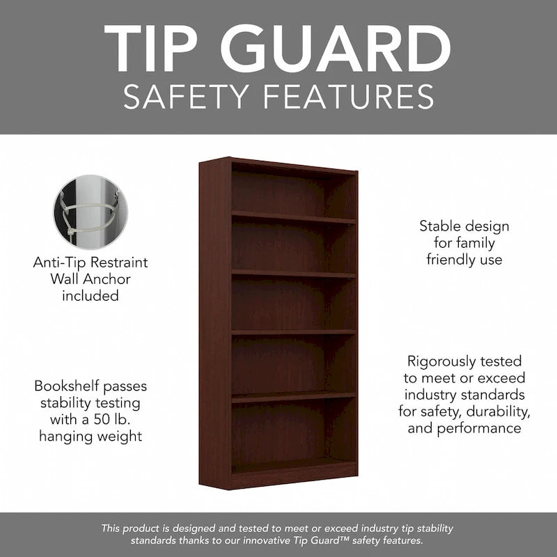 Tall 5 Shelf Bookcase with Adjustable Shelves
