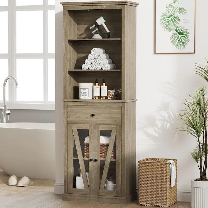66.5 Tall Storage Cabinet, Bathroom Storage Cabinet with 5 Shelves & Drawer
