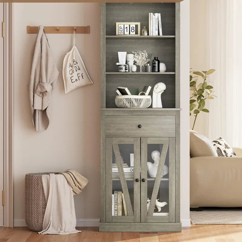 66.5" Tall Storage Cabinet with 5 Shelves & Drawer