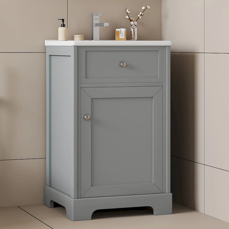 20-Inch Bathroom Vanity With Ceramic Sink, Storage Cabinet With 2-Tier Rack and Shelves