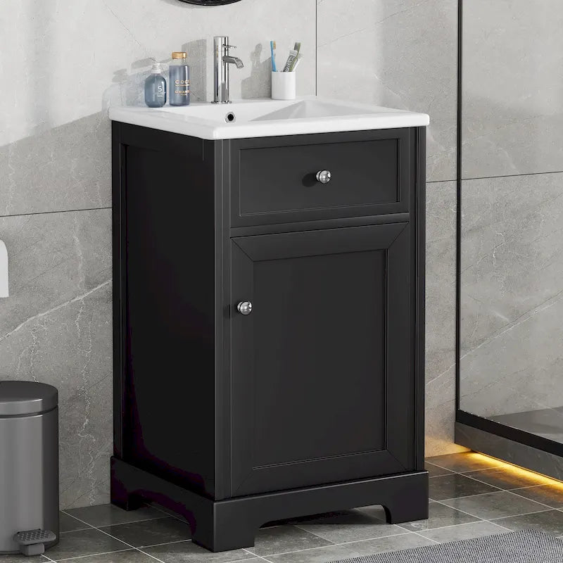 20-Inch Bathroom Vanity With Ceramic Sink, Storage Cabinet With 2-Tier Rack and Shelves