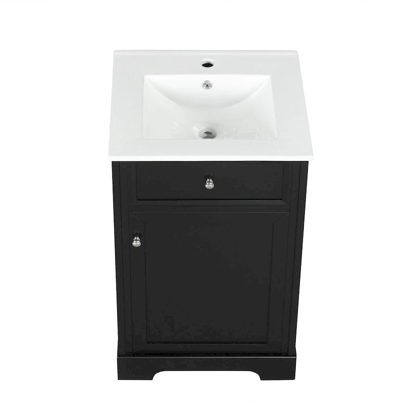 20-Inch Bathroom Vanity With Ceramic Sink, Storage Cabinet With 2-Tier Rack and Shelves
