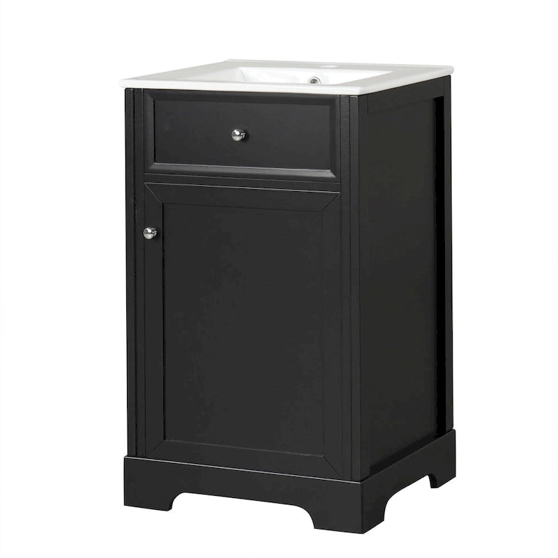 20-Inch Bathroom Vanity With Ceramic Sink, Storage Cabinet With 2-Tier Rack and Shelves