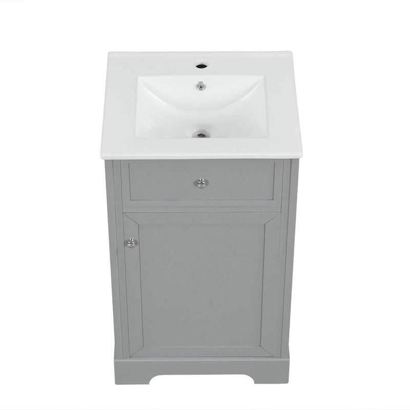 20-Inch Bathroom Vanity With Ceramic Sink, Storage Cabinet With 2-Tier Rack and Shelves