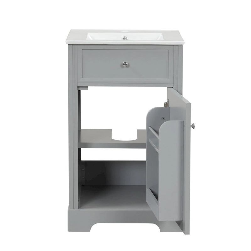 20-Inch Bathroom Vanity With Ceramic Sink, Storage Cabinet With 2-Tier Rack and Shelves