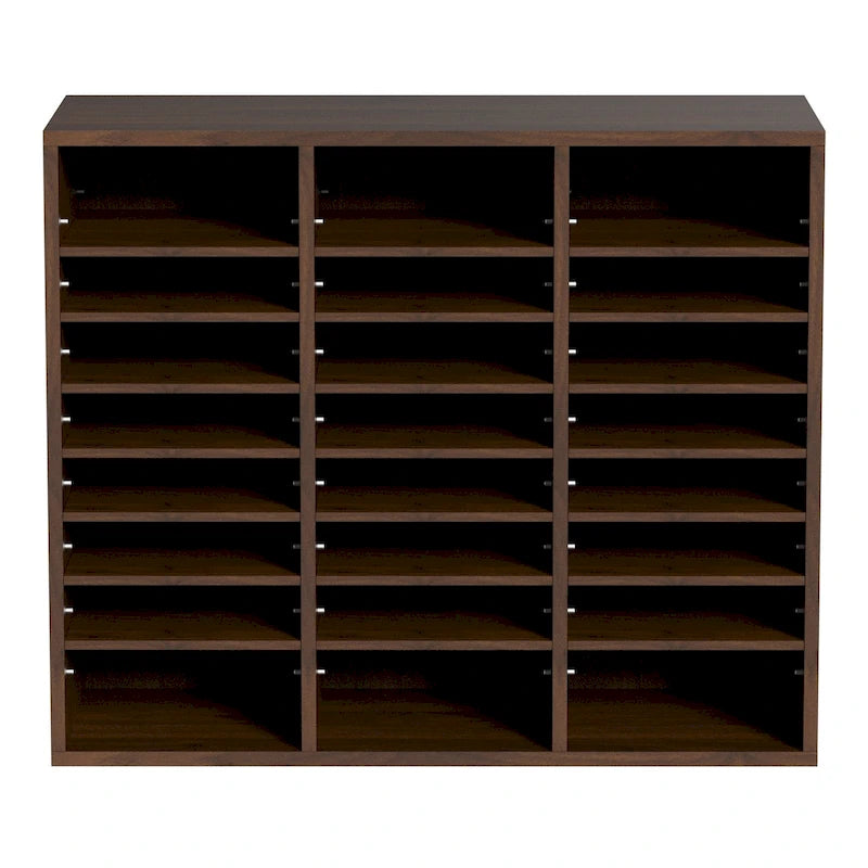 24-Compartment Wood Literature Organizer with Adjustable Shelves