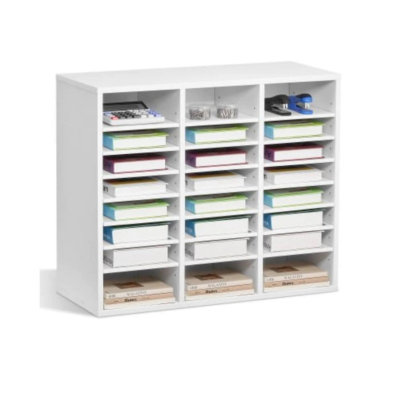 24-Compartment Wood Literature Organizer with Adjustable Shelves