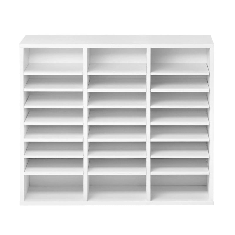 24-Compartment Wood Literature Organizer with Adjustable Shelves