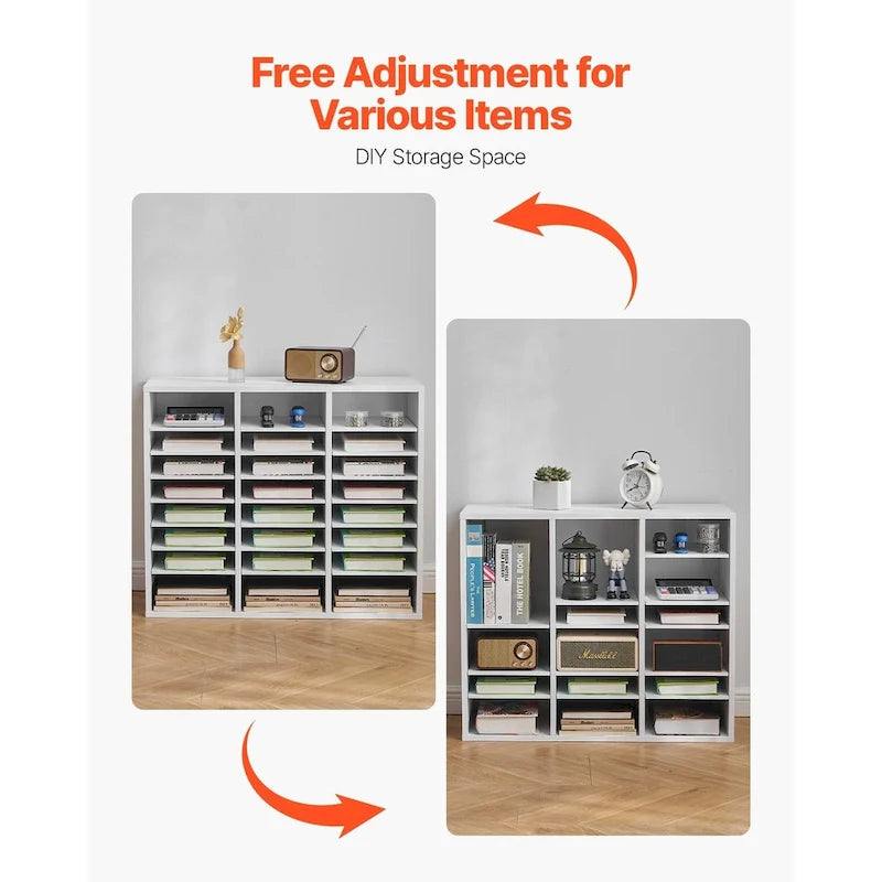 24-Compartment Wood Literature Organizer with Adjustable Shelves