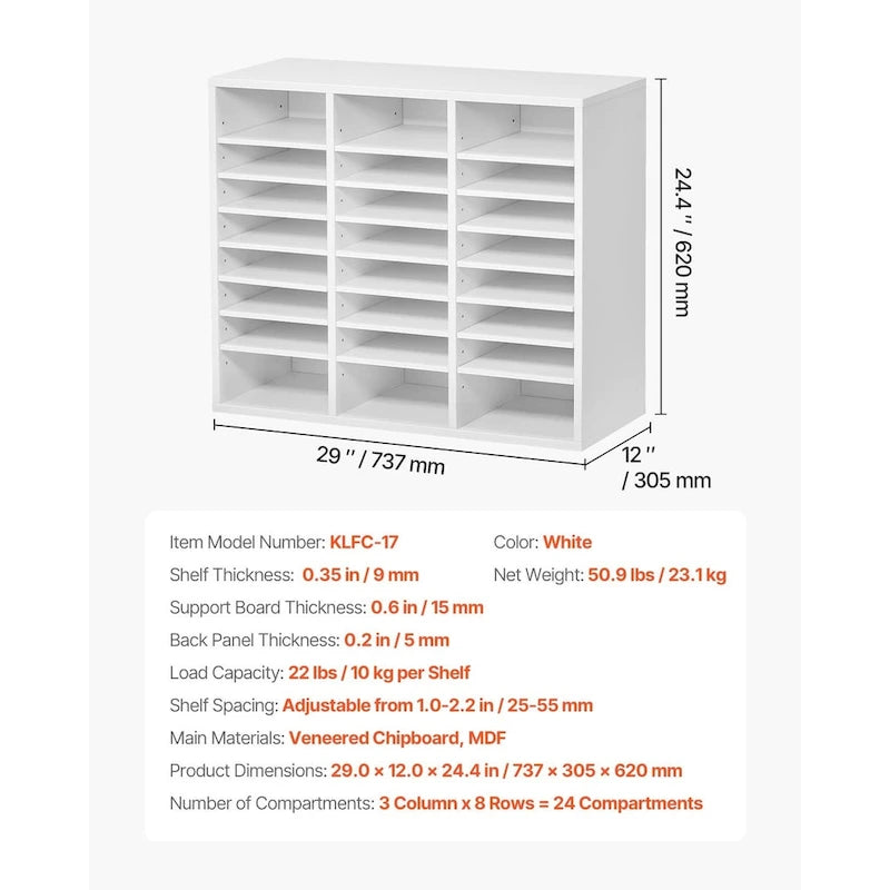24-Compartment Wood Literature Organizer with Adjustable Shelves