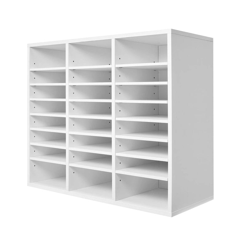 24-Compartment Wood Literature Organizer with Adjustable Shelves