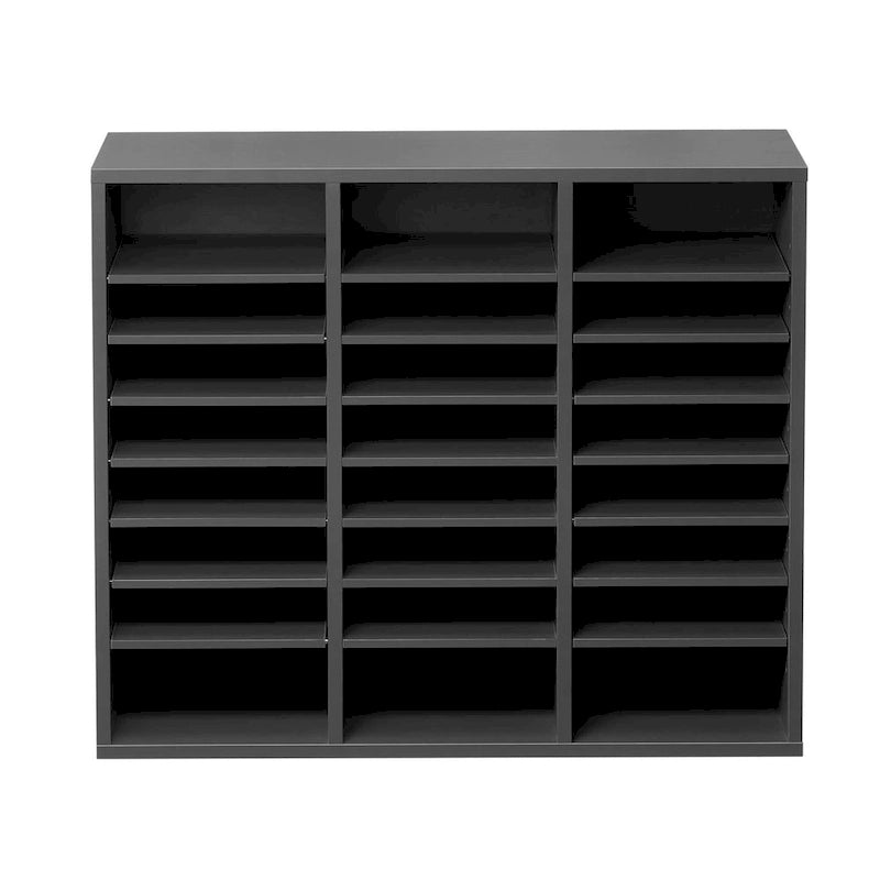 24-Compartment Wood Literature Organizer with Adjustable Shelves