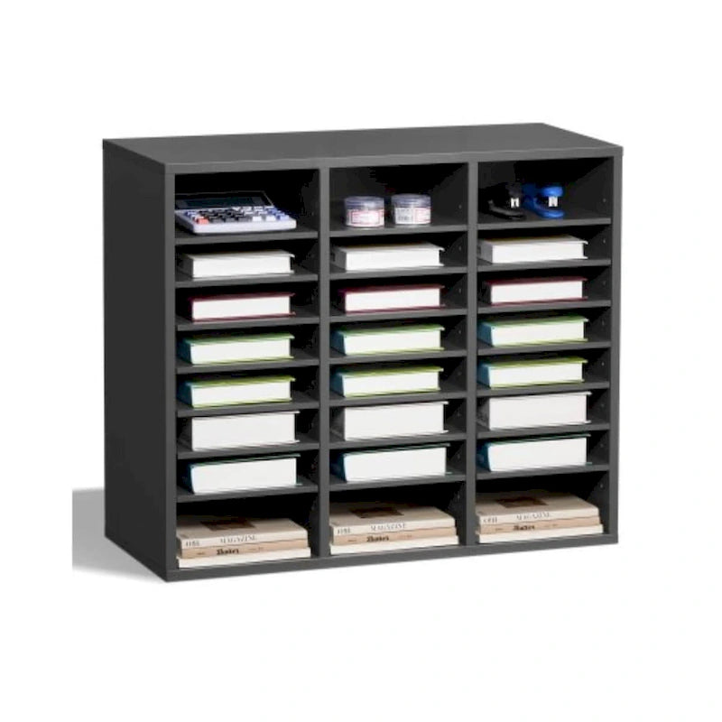 24-Compartment Wood Literature Organizer with Adjustable Shelves