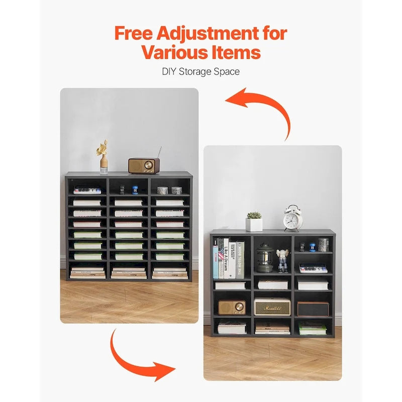 24-Compartment Wood Literature Organizer with Adjustable Shelves