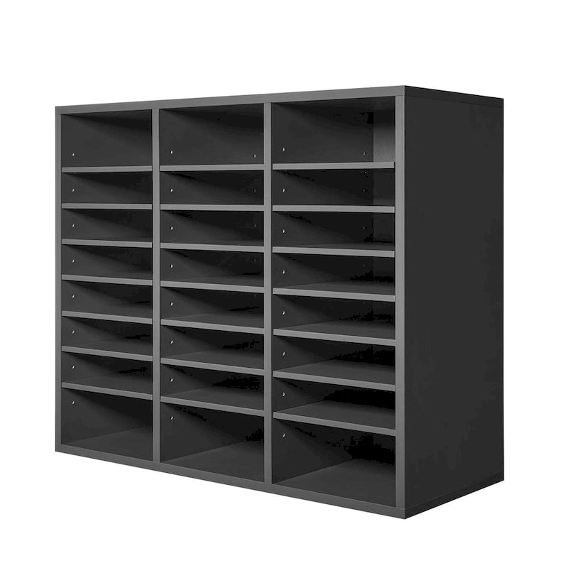 24-Compartment Wood Literature Organizer with Adjustable Shelves