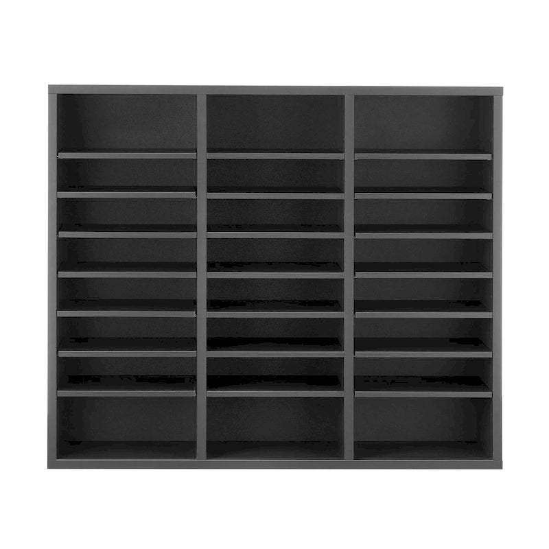 24-Compartment Wood Literature Organizer with Adjustable Shelves