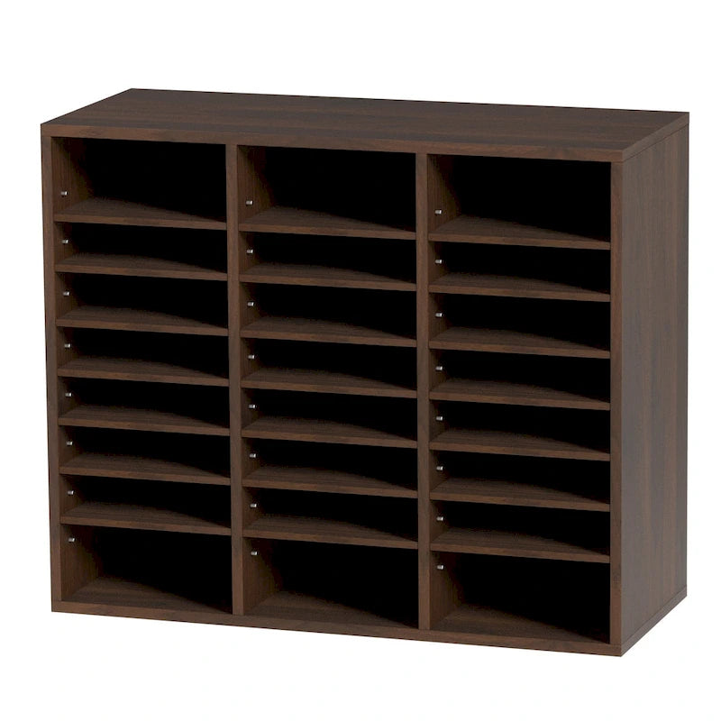 24-Compartment Wood Literature Organizer with Adjustable Shelves