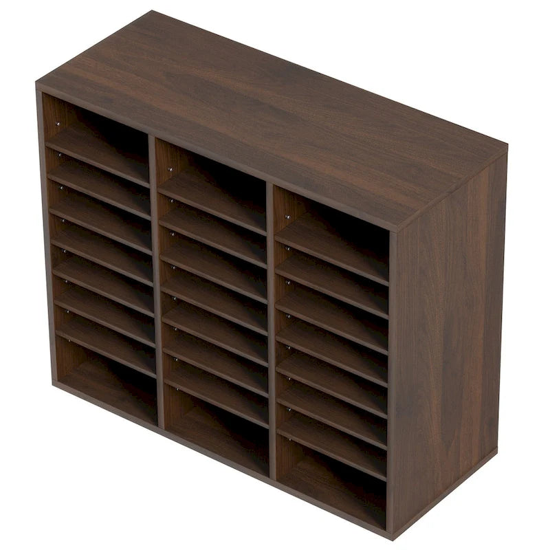 24-Compartment Wood Literature Organizer with Adjustable Shelves