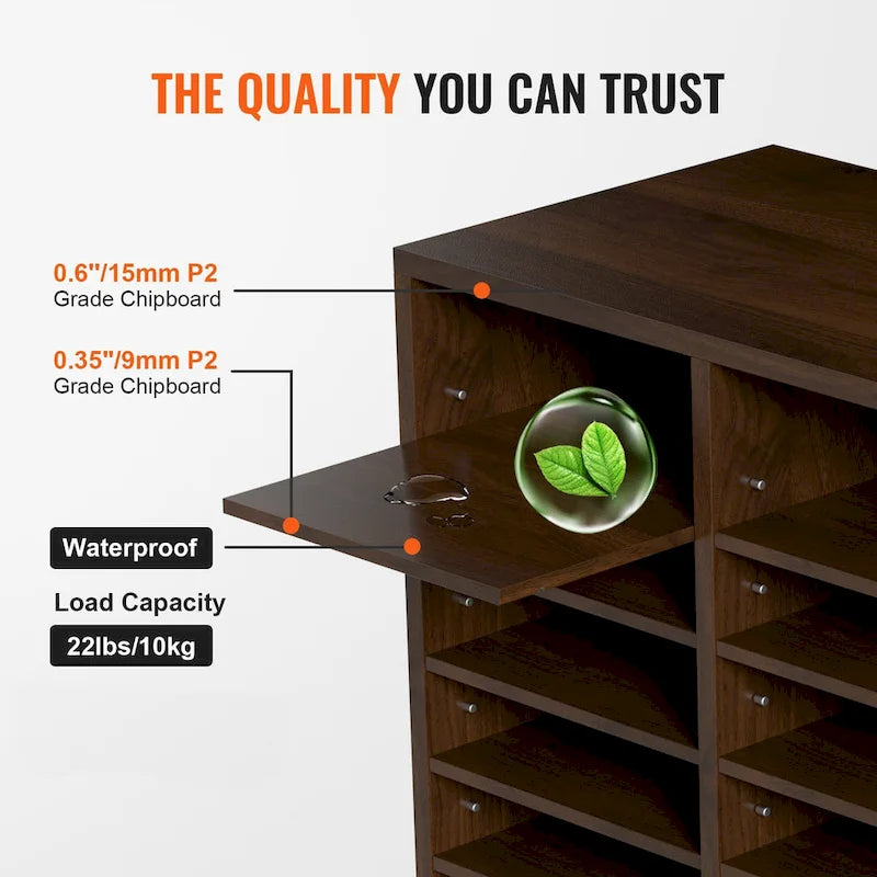 24-Compartment Wood Literature Organizer with Adjustable Shelves