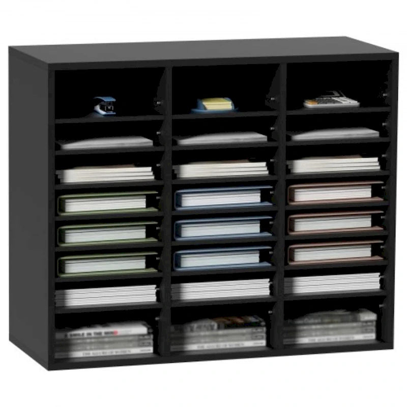24-Compartment Wood Literature Organizer with Adjustable Shelves