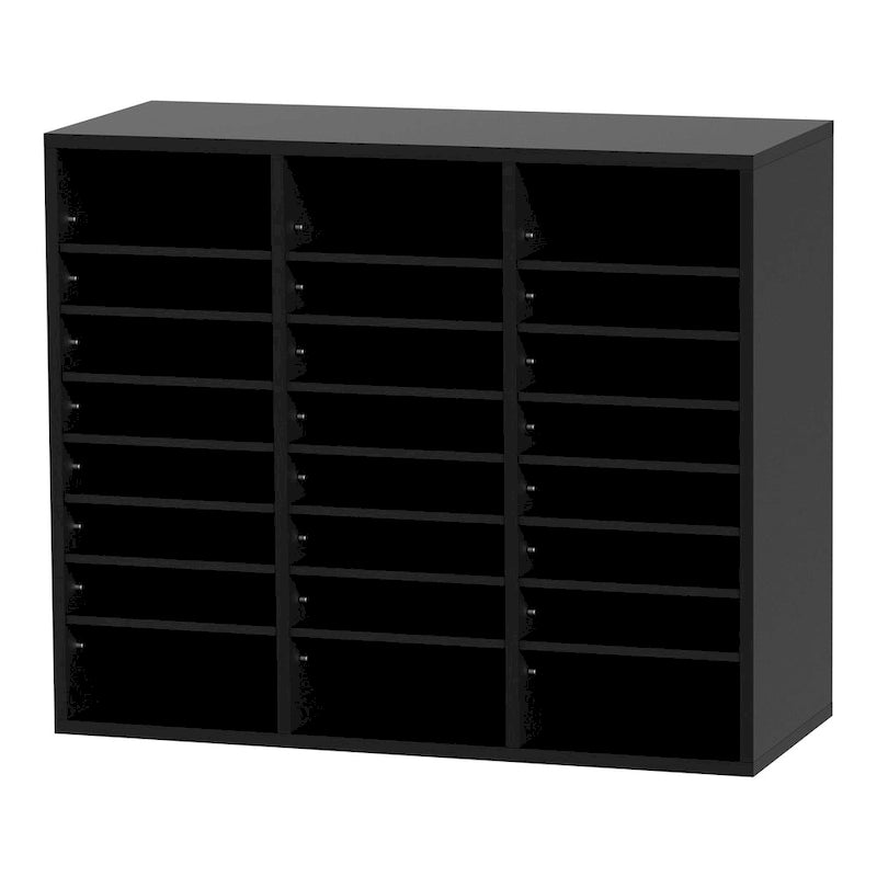 24-Compartment Wood Literature Organizer with Adjustable Shelves