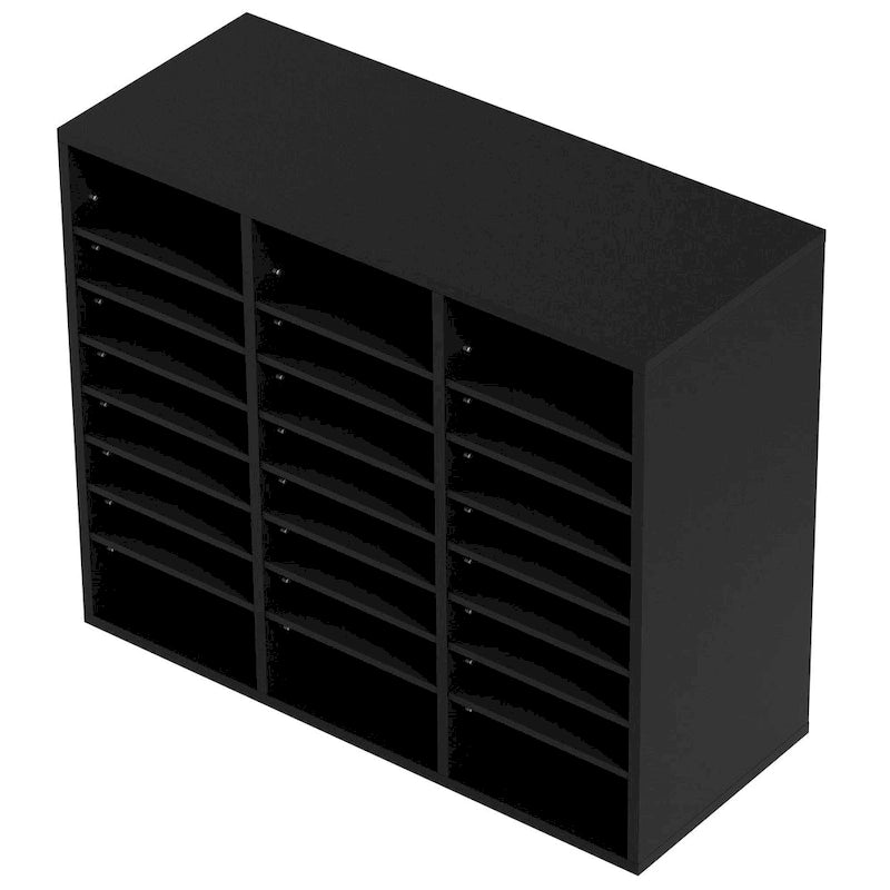 24-Compartment Wood Literature Organizer with Adjustable Shelves
