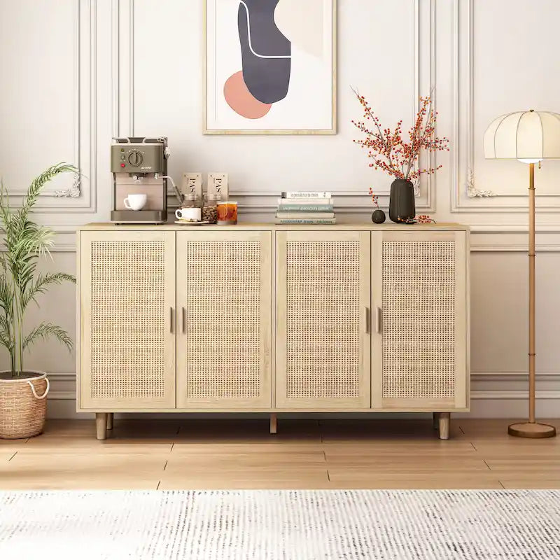 4-Door Rattan Decorative Storage Cabinet