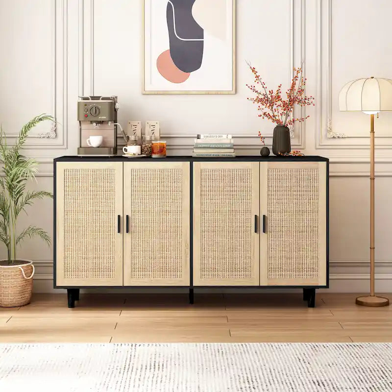 4-Door Rattan Decorative Storage Cabinet