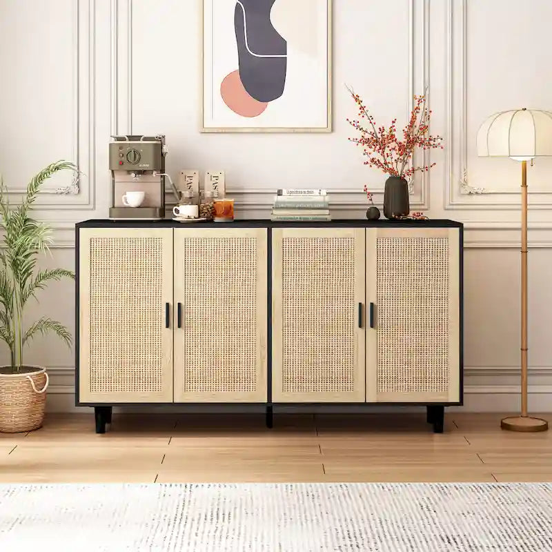 4-Door Rattan Decorative Storage Cabinet - N/A