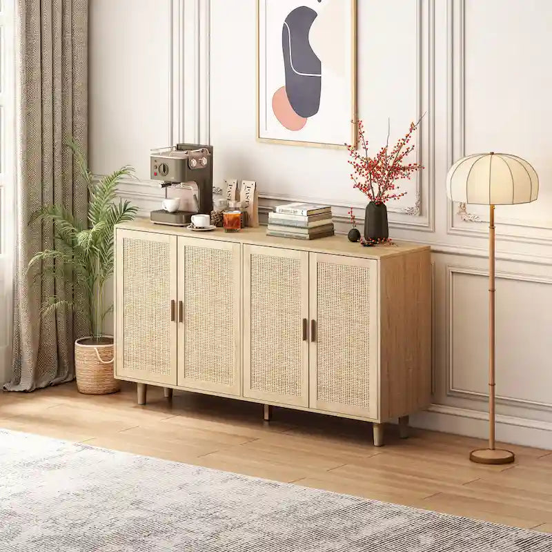 4-Door Rattan Decorative Storage Cabinet