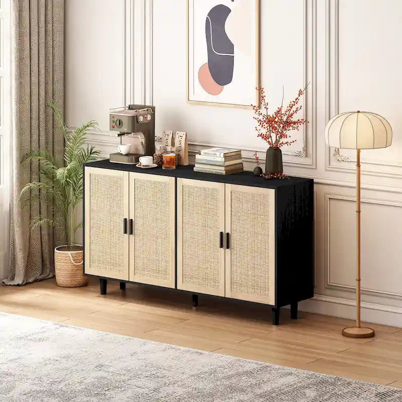 4-Door Rattan Decorative Storage Cabinet