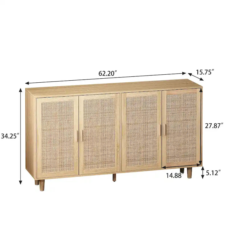 4-Door Rattan Decorative Storage Cabinet