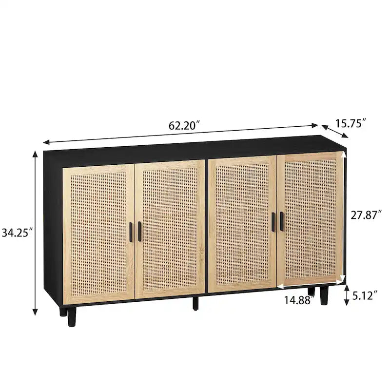 4-Door Rattan Decorative Storage Cabinet
