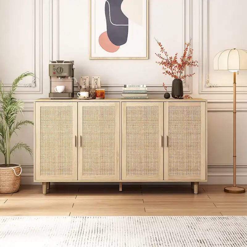 4-Door Rattan Decorative Storage Cabinet