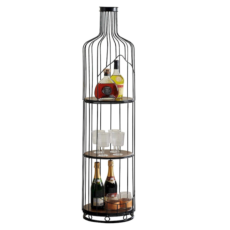 Wine Bottle Shaped Wine Rack with Wood Shelves