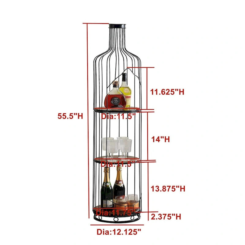 Wine Bottle Shaped Wine Rack with Wood Shelves