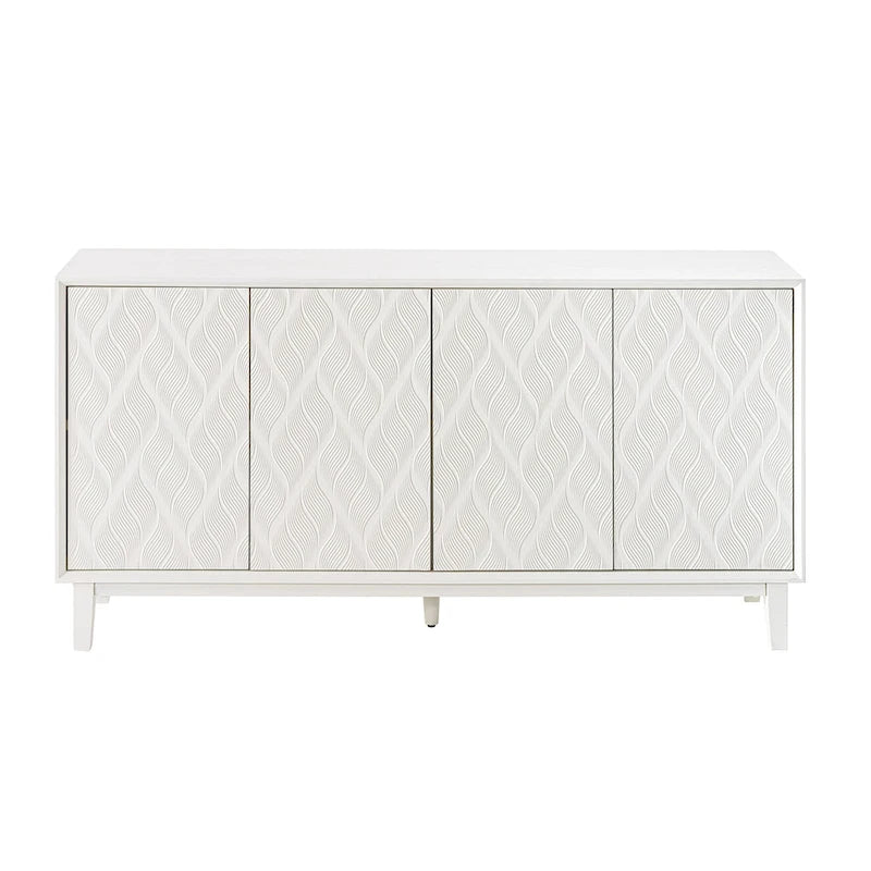 Modern 4-Door Cabinet with 3D Curved Motif and Push Latch — TV Stand, Sideboard & Buffet