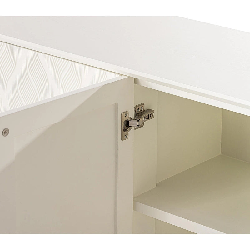 Modern 4-Door Cabinet with 3D Curved Motif and Push Latch — TV Stand, Sideboard & Buffet