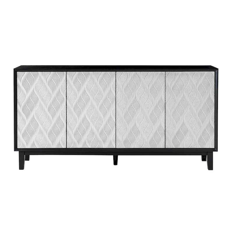 Modern 4-Door Cabinet with 3D Curved Motif and Push Latch — TV Stand, Sideboard & Buffet