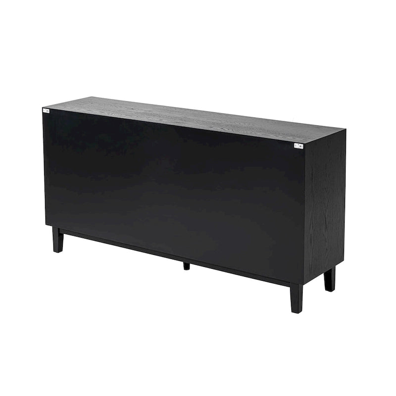Modern 4-Door Cabinet with 3D Curved Motif and Push Latch — TV Stand, Sideboard & Buffet