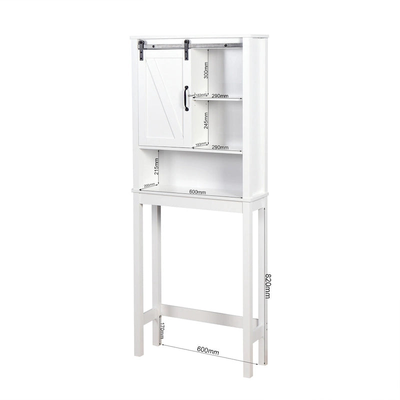 Over-the-Toilet Storage Cabinet With Adjustable Shelves and Barn Door
