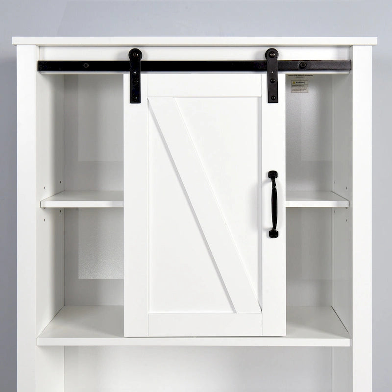 Over-the-Toilet Storage Cabinet With Adjustable Shelves and Barn Door