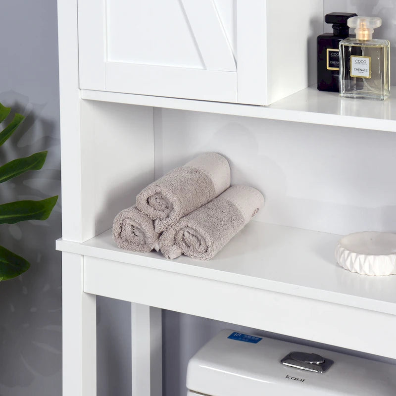 Over-the-Toilet Storage Cabinet With Adjustable Shelves and Barn Door