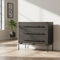 Meuble d'appoint à 3 tiroirs en bois massif marron foncé avec base en fer noir