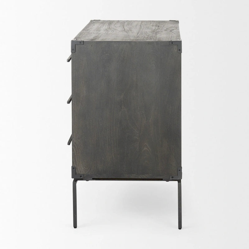 Dark Brown Solid Wood 3-Drawer Accent Cabinet with Black Iron Base