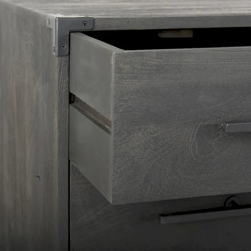 Dark Brown Solid Wood 3-Drawer Accent Cabinet with Black Iron Base