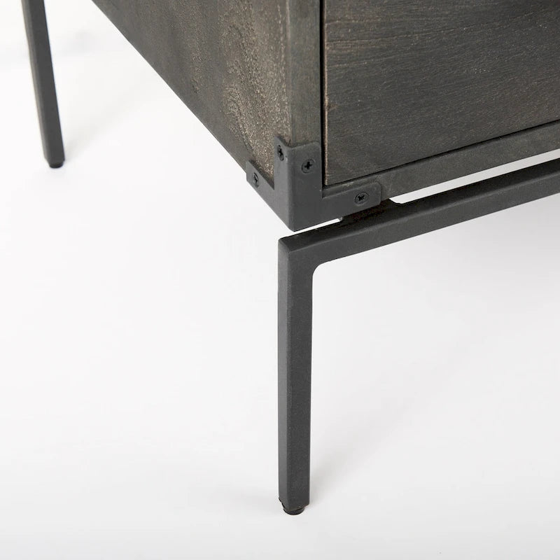 Dark Brown Solid Wood 3-Drawer Accent Cabinet with Black Iron Base
