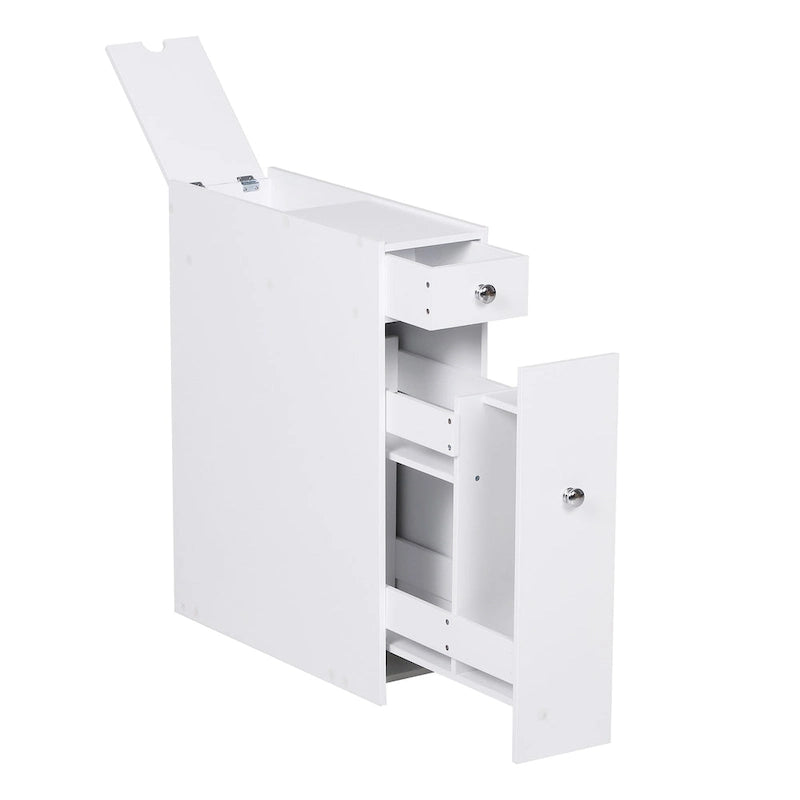 Bathroom Floor Organizer Free Standing Space Saving Narrow Storage Cabinet with Drawers White