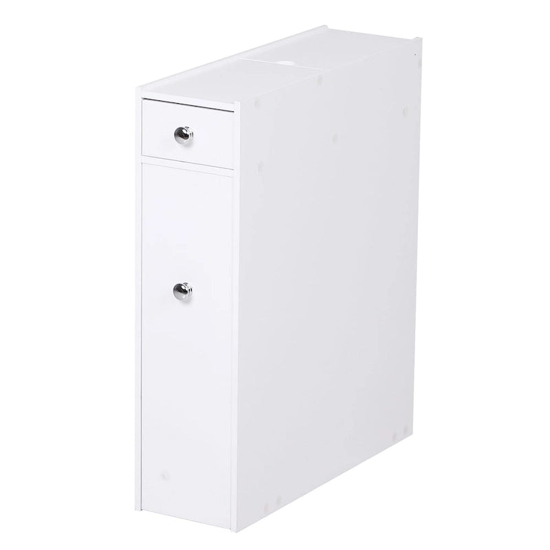 Bathroom Floor Organizer Free Standing Space Saving Narrow Storage Cabinet with Drawers White